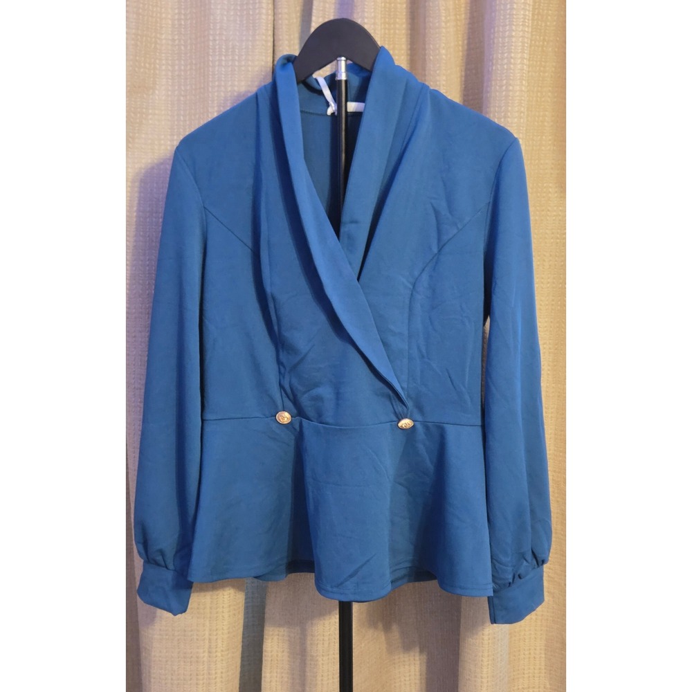 NWT Grace Karin Wrap Style V-Neck Peplum Top Women's Size Large Blue